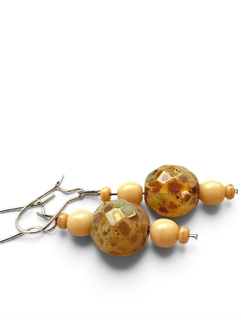 Handcrafted Speckled Gold Art Glass Earrings Speckled Earth Tones Faceted Fall